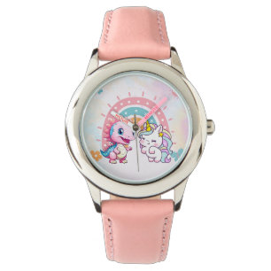 Rosa Niedliche Einhorndinosaurier Regenbogen Gebur Armbanduhr