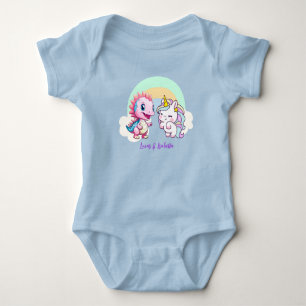 Rosa Niedliche Einhorndinosaurier Regenbogen Gebur Baby Strampler