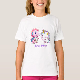 Rosa Niedliche Einhorndinosaurier Regenbogen Gebur T-Shirt