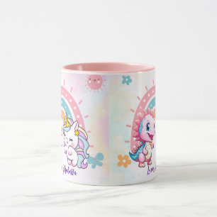 Rosa Niedliche Einhorndinosaurier Regenbogen Gebur Tasse