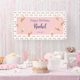 Rosa Niedliche Eiscreme Cone Kinder Geburtstag Mäd Banner