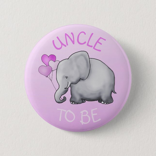 Rosa niedliche Elefant-Baby-Dusche Onkel-zu-Ist Button (Vorderseite)
