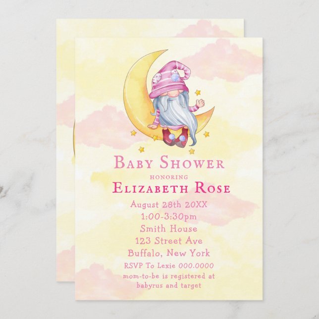 Rosa Niedliche Gnome Moon Cloud Kinderdusche Einla (Vorne/Hinten)