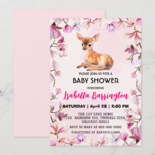 Rosa Niedliche Hirsche wilde Blume Babydusche Kind Einladung