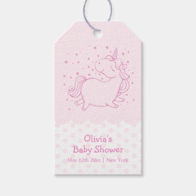 Rosa Niedliche moderne Polka Dot Unicorn Kinderdus Geschenkanhänger (Vorderseite)