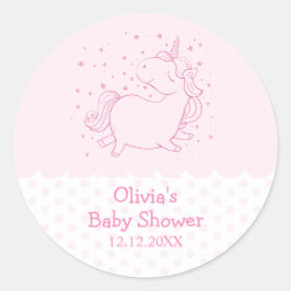 Rosa Niedliche moderne Polka Dot Unicorn Kinderdus Runder Aufkleber