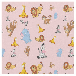 rosa Niedliche Safari-Tiermuster - Giraffe, Elefan Stoff