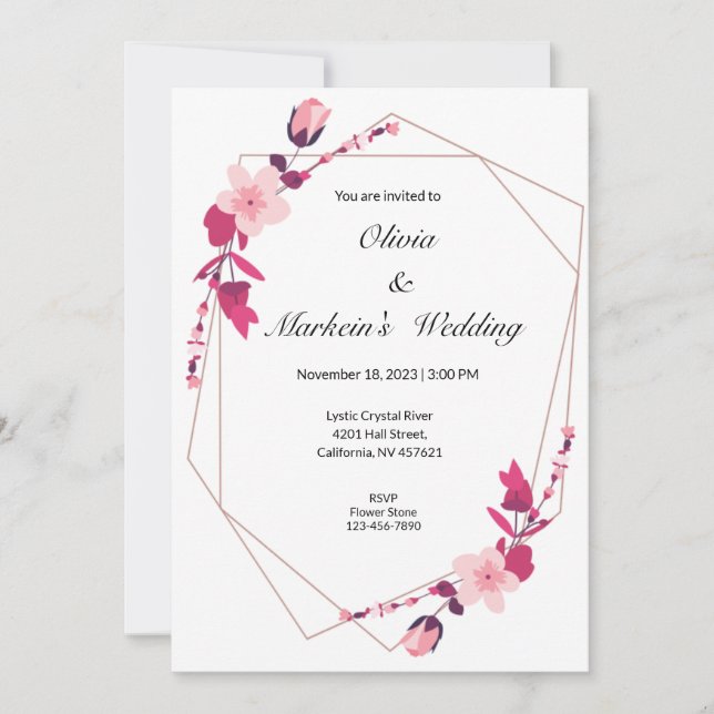 Rosa niedliche Sakura Hochzeitskarte Einladung (Vorderseite)