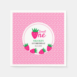 Rosa Niedliche Strawberry Girl 1. Geburtstag Serviette