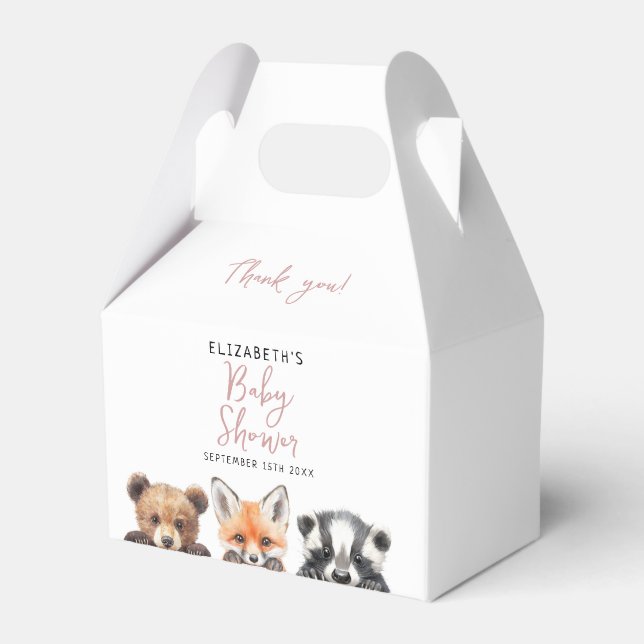 Rosa Niedliche Wasserfarbe Woodland Tiere Kinderdu Geschenkschachtel (Vorderseite)