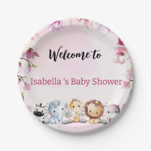 Rosa Niedliche Wildcupsafari Blume Babydusche Kind Pappteller