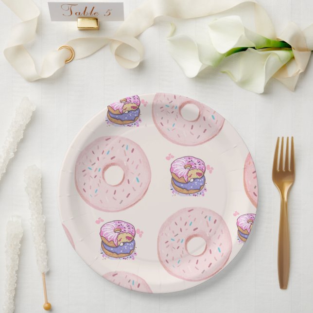 Rosa Niedliche Wüstensüße Donuts Illustrationsmust Pappteller (Hochzeit)