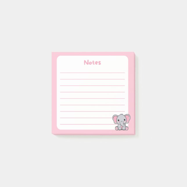 Rosa Niedlicher Babyelephant Sitzen Post-it Klebezettel (Vorderseite)