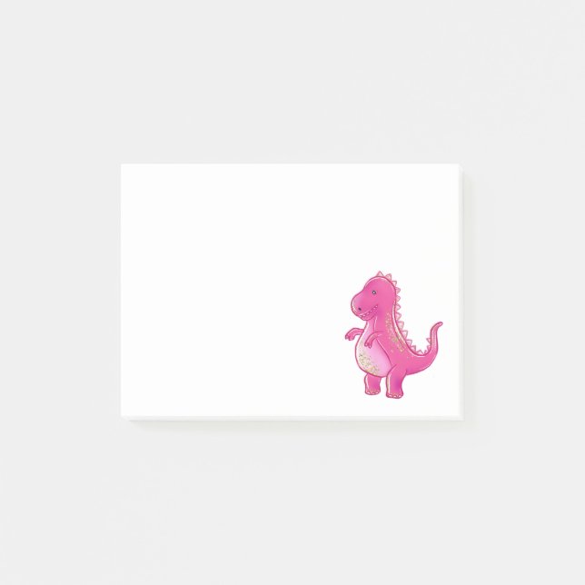 Rosa niedlicher Dinosaurier T Rex | Dino Post-it Klebezettel (Vorderseite)