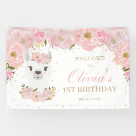 Rosa Niedlicher Llama 1. Geburtstag Hintergrund Banner