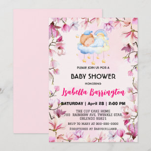 Rosa Niedlicher Nachthimmel Blume Babydusche Kinde Einladung