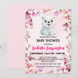 Rosa Niedlicher Polar Bären Wilde Blume Babydusche Einladung
