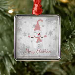 Rosa Niedlicher Schneemann Holiday Ornament