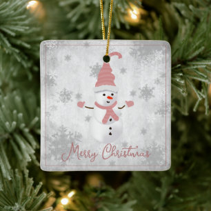 Rosa Niedlicher Schneemann Holiday Ornament