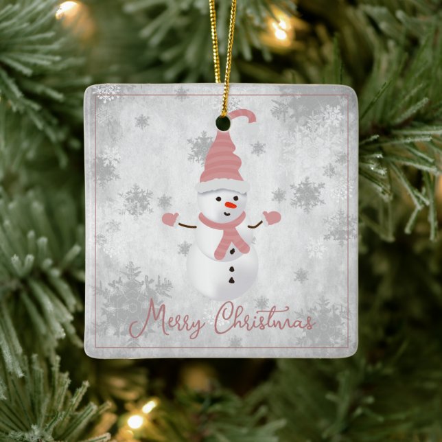 Rosa Niedlicher Schneemann Holiday Ornament (Baum)