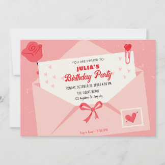 Rosa niedlicher schöner Brief Geburtstag Einladung