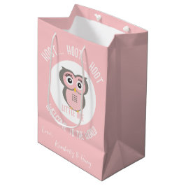 Rosa Niedliches Eule-Hoot Willkommen auf der Welt Mittlere Geschenktüte