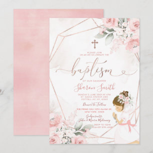 Rosa Niedliches Mädchen Gebet Weihnachtsfeier Tauf Einladung