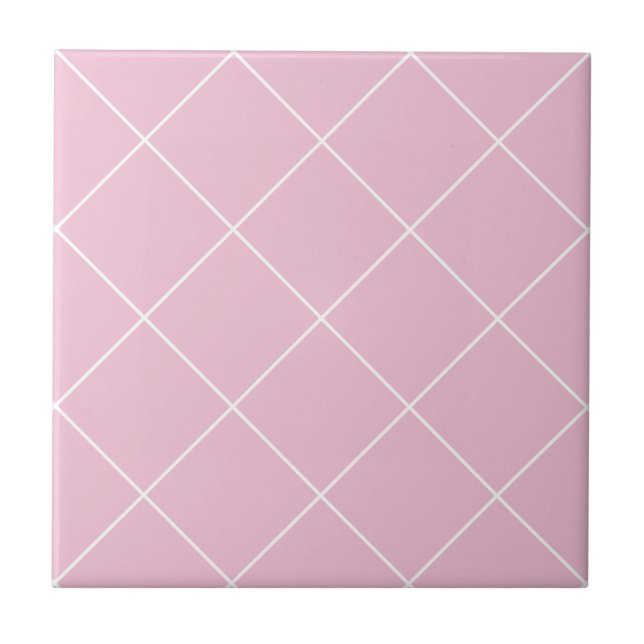 Rosa Niedliches, modernes Girly Geometric Grid Fliese (Vorderseite)