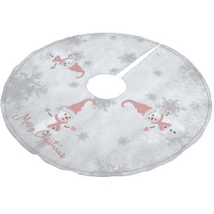 Rosa Niedliches Schneemannskirt Polyester Weihnachtsbaumdecke