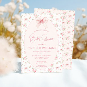 Rosa Niedliches Shabby Chic Rose Bow Baby Girl Dus Einladung