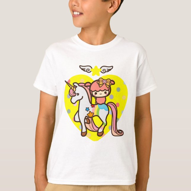 Rosa niedliches Unicorn- und kawaiihaustier T-Shirt (Vorderseite)