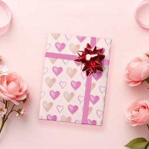 Rosa Niedliches Valentinherz Wasserfarben Handgema Geschenkpapier