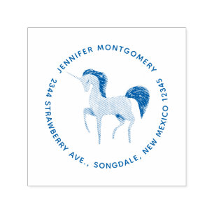 Rosa Nordic Unicorn mit Schwarz-Weiß-Adresse Permastempel