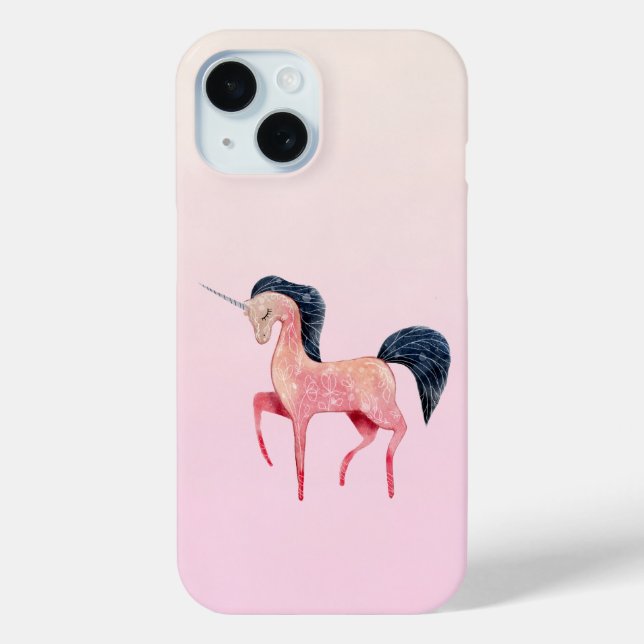 Rosa Nordic Unicorn mit schwarzem Mane Case-Mate iPhone Hülle (Rückseite)