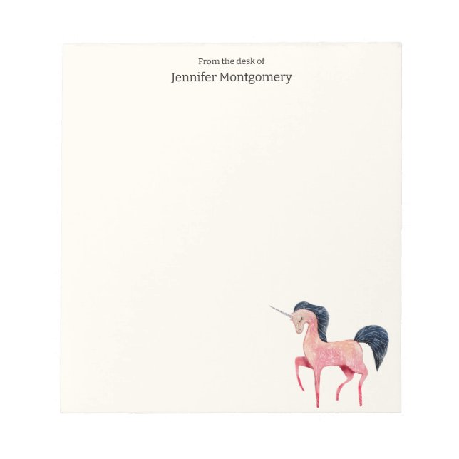 Rosa Nordic Unicorn mit schwarzem Mane Notizblock (Vorderseite)