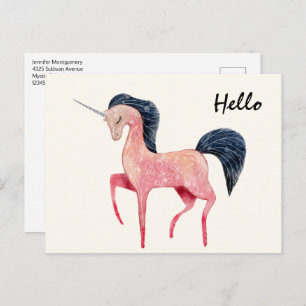 Rosa Nordic Unicorn mit schwarzem Mane Postkarte