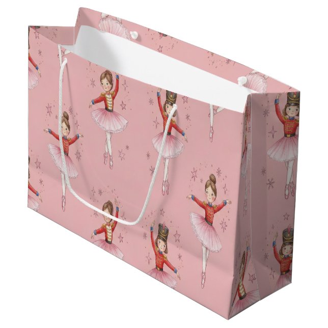 Rosa Nussknacker-Ballett-Thema Mädchen Große Geschenktüte (Vorderseite Schrägansicht)