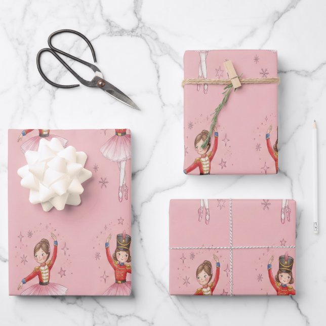 Rosa Nussknacker-Ballett-Themen Mädchen Geschenkpapier Set (Vorderseite)