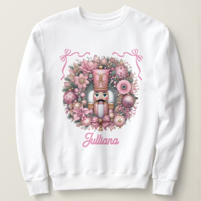 Rosa Nussknacker-Blumen-Weihnachtskranz-Bänder Sweatshirt (Design vorne)