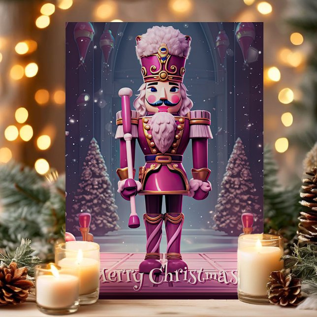 Rosa Nussknacker Frohe Weihnachten Grußkarte  (Von Creator hochgeladen)