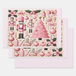 Rosa Nussknacker-Weihnachtsbaum  Geschenkpapier Set