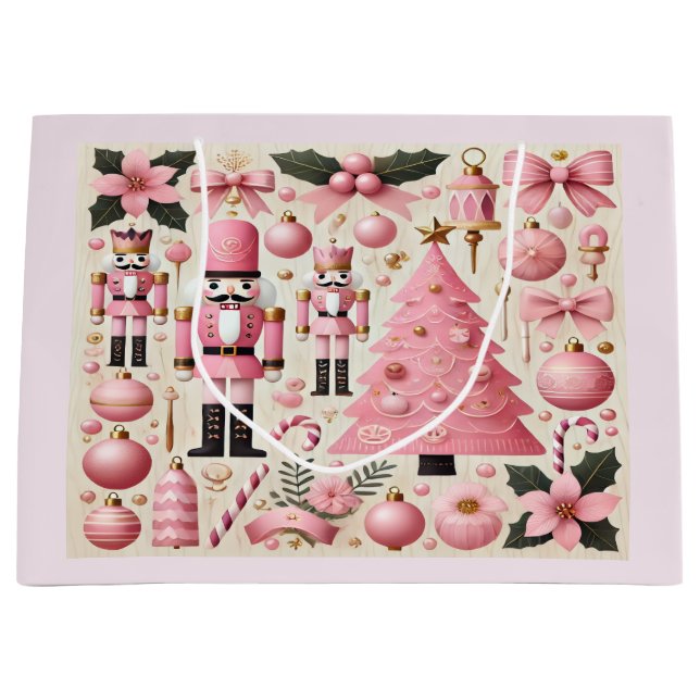 Rosa Nussknacker-Weihnachtsbaum-Geschenktasche Große Geschenktüte (Vorderseite)