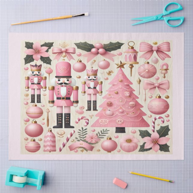 Rosa Nussknacker-Weihnachtsbaum-Geschenktasche Seidenpapier (Basteln)