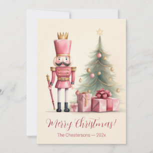 Rosa Nussknacker Weihnachtskarte im Vintage-Stil Karte