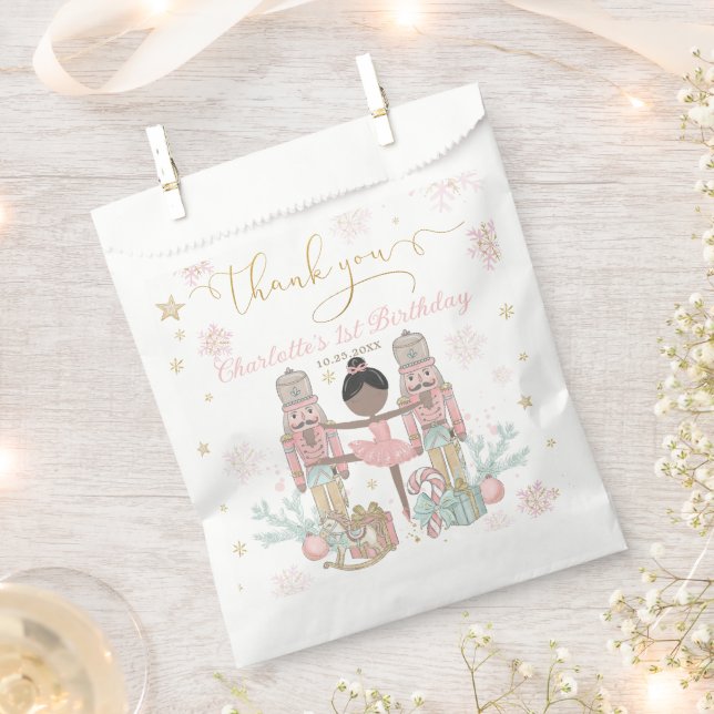 Rosa Nussknacker Winter Einmal-Land 1. Geburtstag Geschenktütchen (Ausgeschnitten)