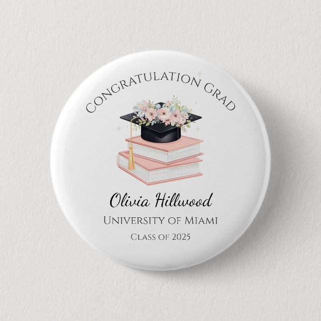 Rosa Oberteil der Bläschen Graduierung Uni Name Button (Vorderseite)