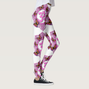 Rosa-Ochsenmandala-Design mit Monarchschmetterling Leggings
