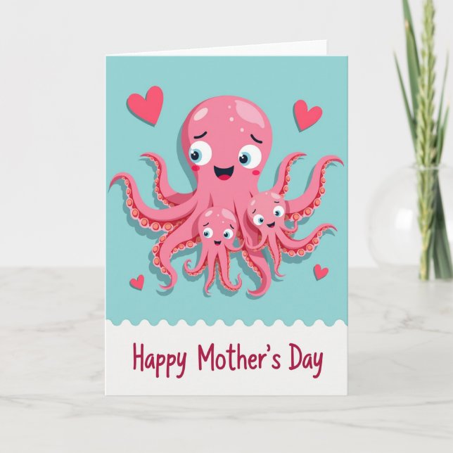 Rosa Octopus Muttertagskarte Karte (Vorderseite)