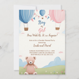 Rosa oder Blau: Junge oder Girl Teddy Bear Baby Du Einladung