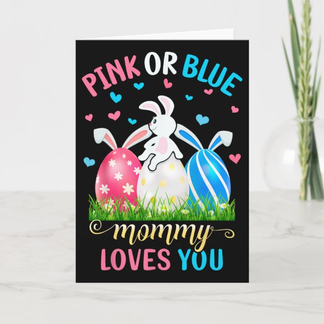 Rosa oder Blau Mama liebt dich Osthase Geschlecht  Karte (Vorderseite)